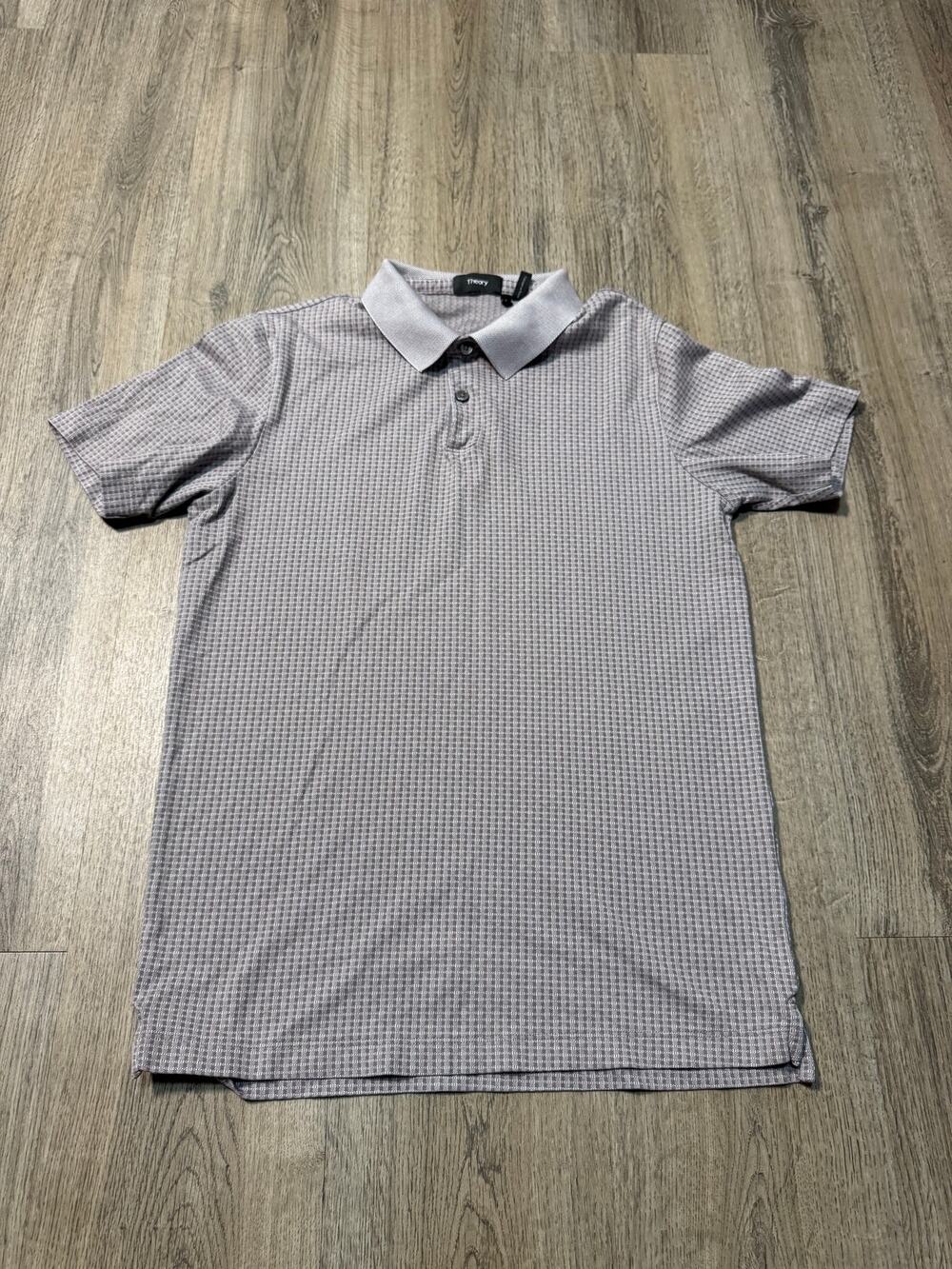 Theory Men's Light Gray Micro-Patterned Polo Tee